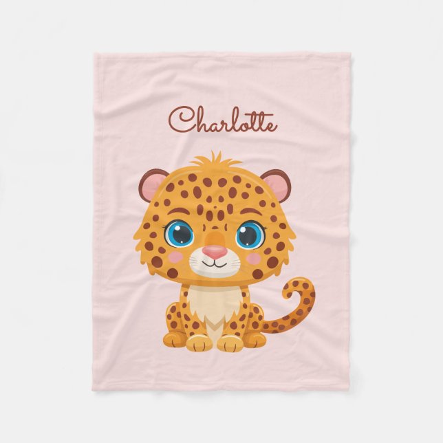 Cute Baby Leopard Safari Animal Kids Fleecefilt (Framsidan)