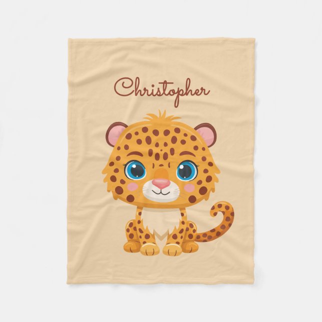 Cute Baby Leopard Safari Animal Kids Fleecefilt (Framsidan)