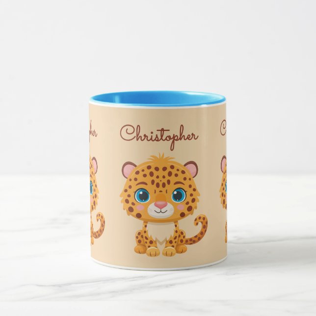 Cute Baby Leopard Safari Animal Kids Mugg (Center)