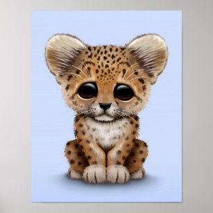 Cute Baby Leopard Unge på Light Blue Poster