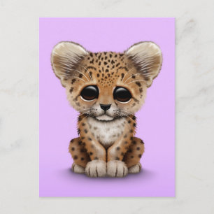 Cute Baby Leopard Unge på Lila Vykort