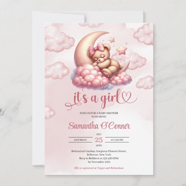 Cute baby ligger och sover över måne Baby Shower Inbjudningar (Framsida)