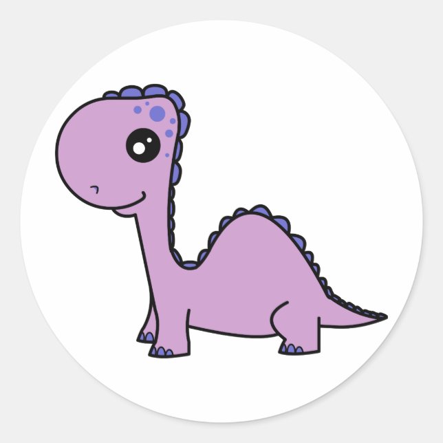 Cute Baby Lila Dinosaur Runt Klistermärke (Framsida)