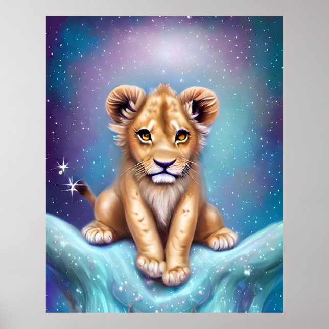 Cute Baby Lion Cub Snowy Background Poster (Framsidan)