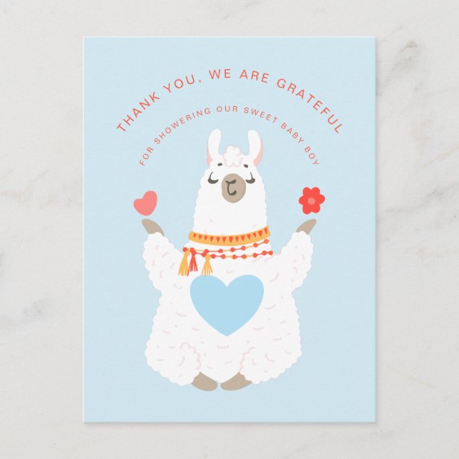 Cute Baby Llama Yoga Baby Shower Tack Vykort (Framsida)