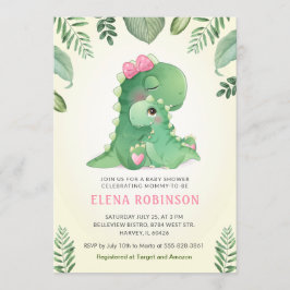 Cute Baby Mamma Dinosaur Girl Baby Shower Sprinkle Inbjudningar