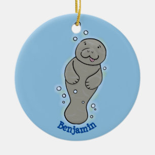 Cute baby-manat med illustration av bubblor julgransprydnad keramik