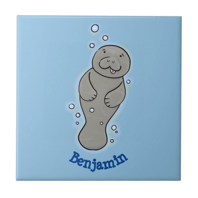 Cute baby-manat med illustration av bubblor kakelplatta (Framsidan)