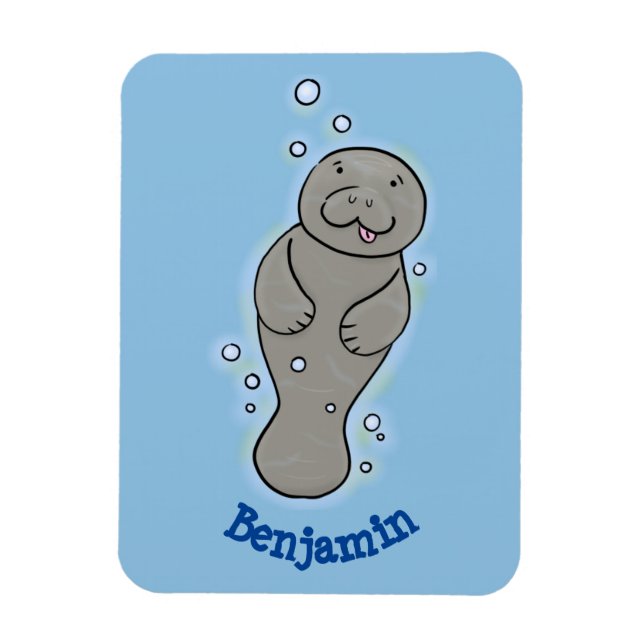 Cute baby-manat med illustration av bubblor magnet (Vertikal)