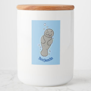 Cute baby-manat med illustration av bubblor mat etikett
