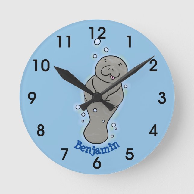 Cute baby manat med illustration av bubblor rund klocka (Framsida)