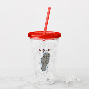 Cute baby-manat med illustration av bubblor take away mugg