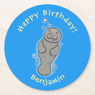 Cute baby-manat med illustration av bubblor underlägg papper rund