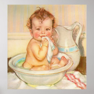 Cute Baby med bath Poster