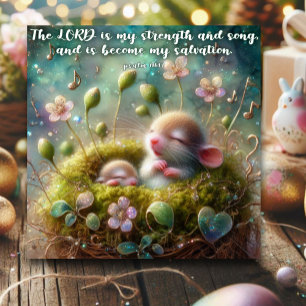 Cute Baby Mice Flowers Psalms Verse Påsk Julkort