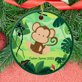 Cute Baby Monkey Anpassningsbar Kids Jungle jul Julgransprydnad Keramik