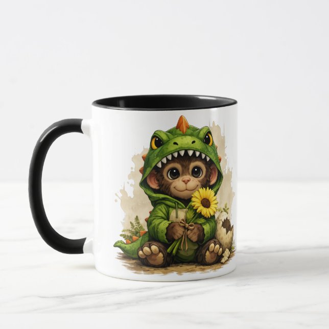 Cute Baby Monkey Dinosaur Costume Coffee Mug Mugg (Vänster)