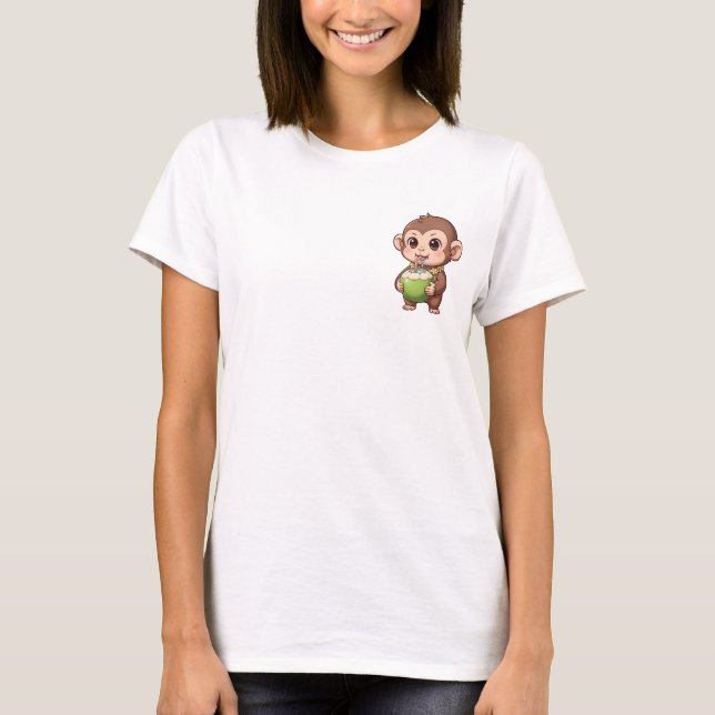 Cute Baby Monkey Drinking Fresh Coconut Water T Shirt (Framsida)