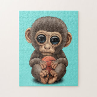 Cute Baby Monkey spelas med basket Pussel
