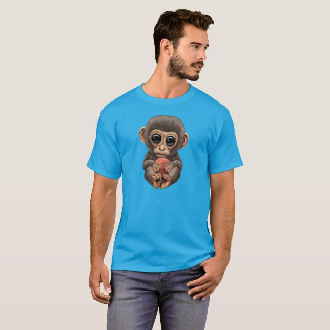 Cute Baby Monkey spelas med basket T Shirt (Hel framsida)