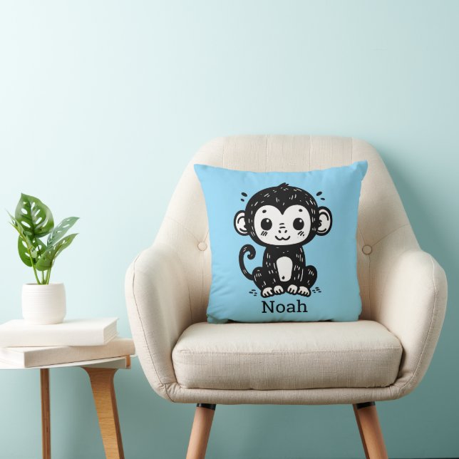 Cute Baby Monkey Teckning - Kawaii Nursery Art Kudde (Stol)