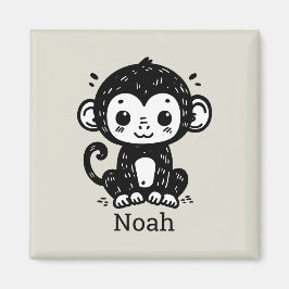 Cute Baby Monkey Teckning - Kawaii Nursery Art Magnet