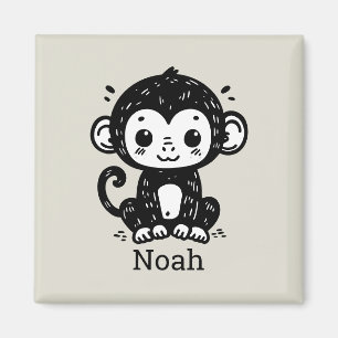 Cute Baby Monkey Teckning - Kawaii Nursery Art Magnet