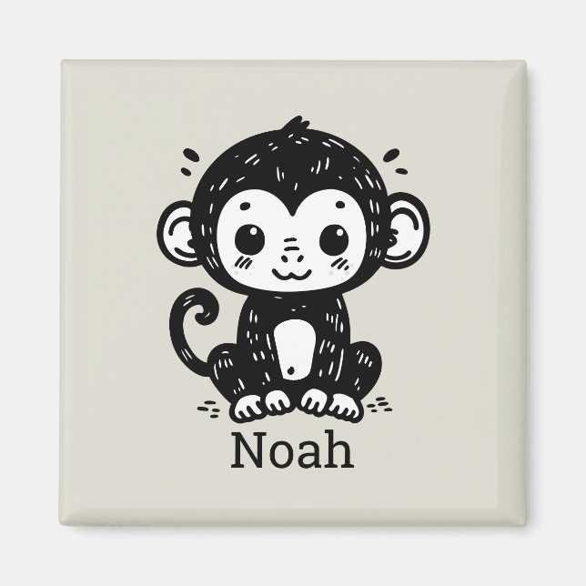 Cute Baby Monkey Teckning - Kawaii Nursery Art Magnet (Framsidan)