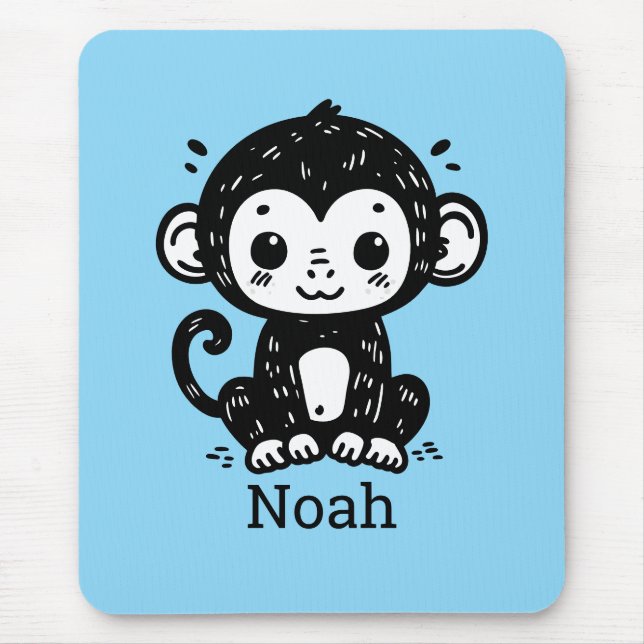 Cute Baby Monkey Teckning - Kawaii Nursery Art Musmatta (Framsidan)