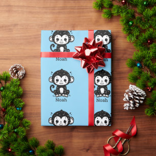 Cute Baby Monkey Teckning - Kawaii Nursery Art Presentpapper