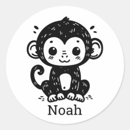 Cute Baby Monkey Teckning - Kawaii Nursery Art Runt Klistermärke