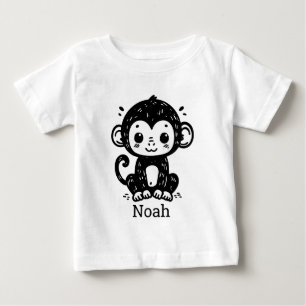 Cute Baby Monkey Teckning - Kawaii Nursery Art T Shirt