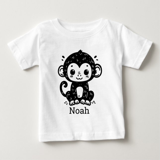 Cute Baby Monkey Teckning - Kawaii Nursery Art T Shirt (Framsida)