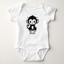 Cute Baby Monkey Teckning - Kawaii Nursery Art