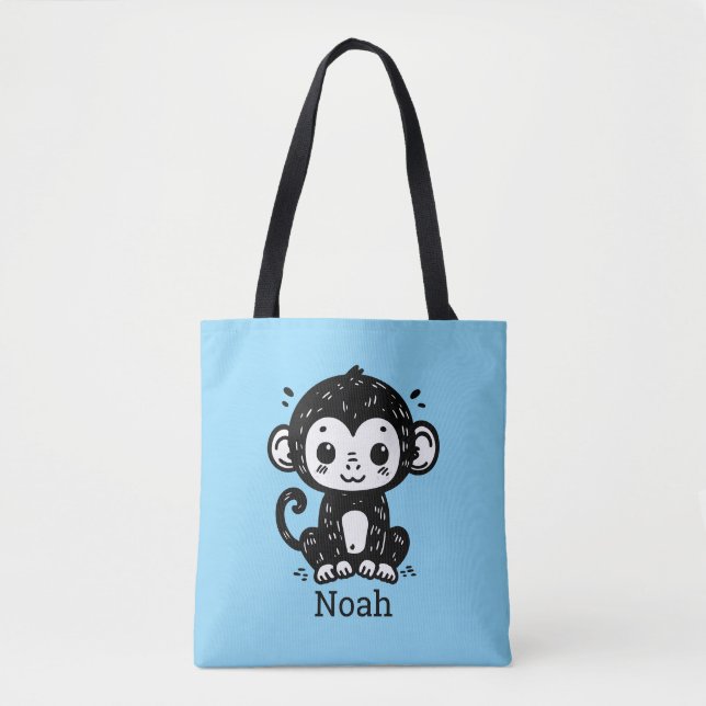 Cute Baby Monkey Teckning - Kawaii Nursery Art Tygkasse (Framsida)
