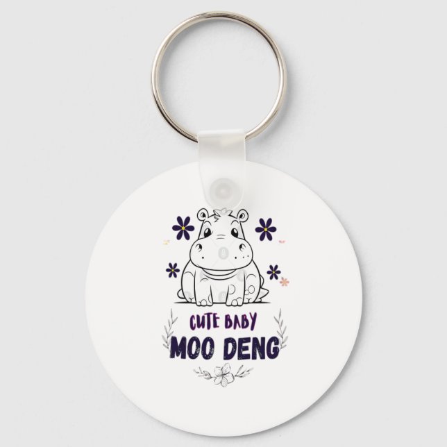 Cute Baby Moo Deng T-Shirt Nyckelring (Framsida)