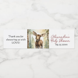 Cute Baby Moose Gender Neutral Baby Shower Vattenflaskor Etikett
