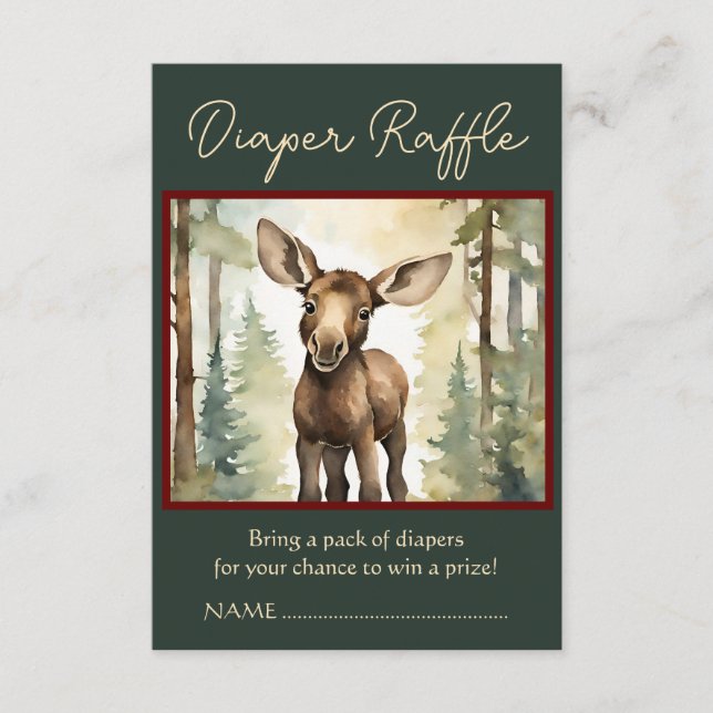 Cute Baby Moose Neutralt Baby Shower Diaper Raffle Tilläggskort (Framsida)