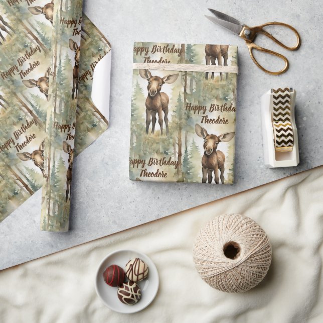 Cute Baby Moose Personlig Birthag Presentpapper (Hantverk)