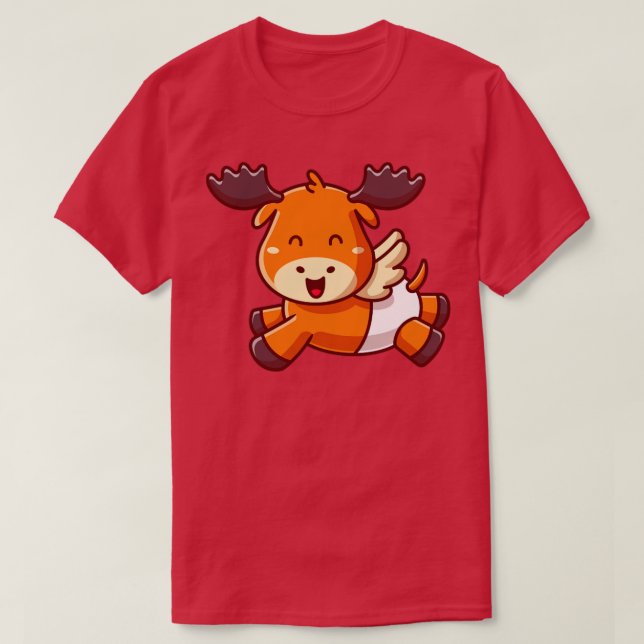 Cute Baby Moose Running Tecknad T Shirt (Design framsida)