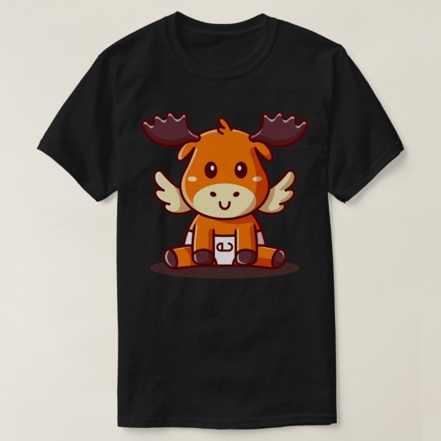 Cute Baby Moose Sitta Tecknad T Shirt (Design framsida)