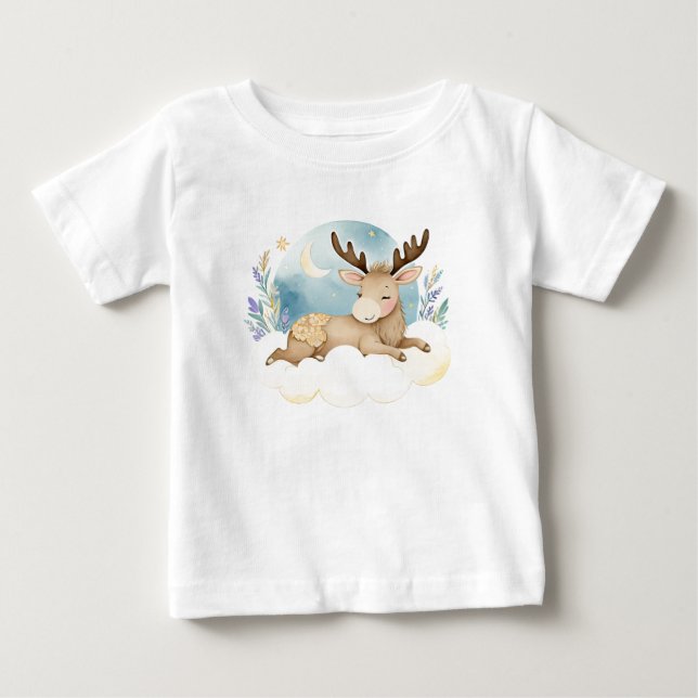 Cute Baby Moose vid Måne - T Shirt (Framsida)