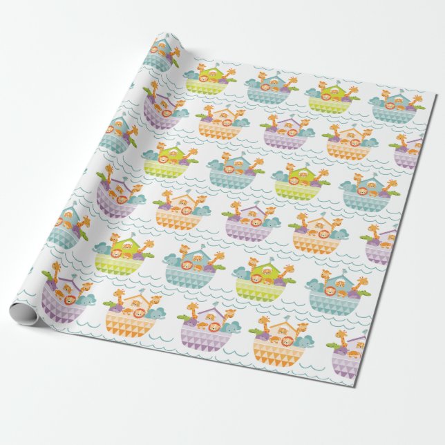 Cute Baby Noahs Ark Wrapping Papper Presentpapper (Utrullad)