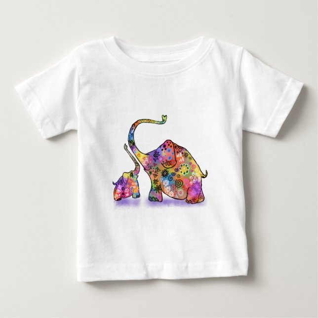 Cute Baby och Mamma Elephant Baby T-Shirt (Framsida)