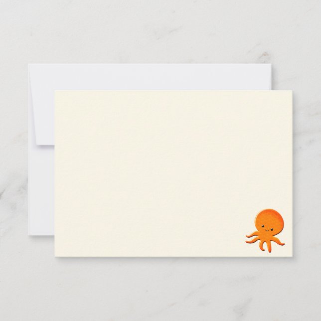 Cute Baby Octopus Blank Cream Off White Anteckningskort (Framsida)