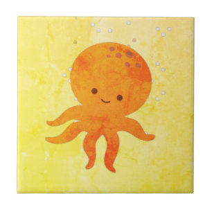 Cute Baby Octopus Tecknad Kakelplatta