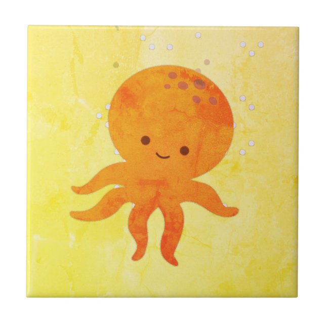 Cute Baby Octopus Tecknad Kakelplatta (Framsidan)