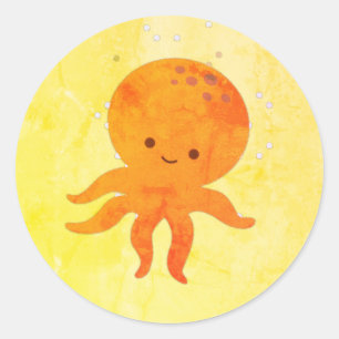 Cute Baby Octopus Tecknad Runt Klistermärke