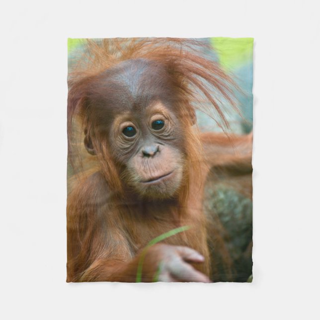 Cute Baby Orangutan tittar rakare framåt Fleecefilt (Framsidan)
