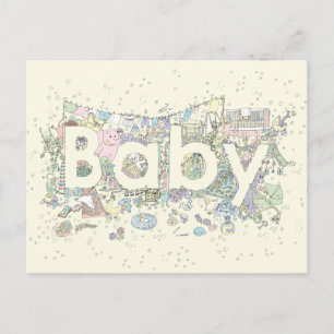Cute Baby Ord Art Pastel Färg Kön Neutral Vykort